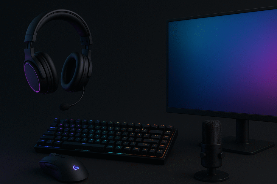Set up gamer, illustration sombre et minimaliste